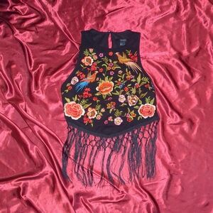 Forever 21 Black Top with Colorful Embroidery